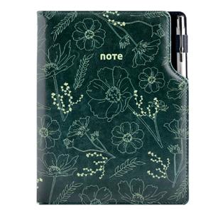 Notes - zápisník DESIGN A5 linajkový - zelená - kvety