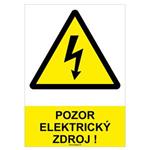 Pozor elektrický zdroj! - bezpečnostná tabuľka, plast 2 mm - A4
