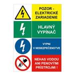 Pozor-Hlavný vypínač-Vypni v nebezpečenstve-Nehas vodou, kombinácia,plast 1mm,210x297mm