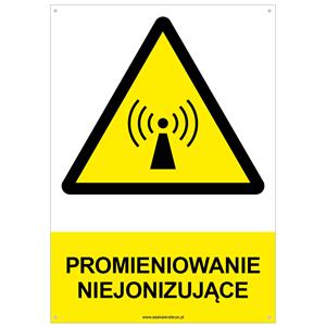 PROMIENIOWANIE NIEJONIZUJĄCE - znak BHP z dziurkami, płyta PVC A4, 2 mm