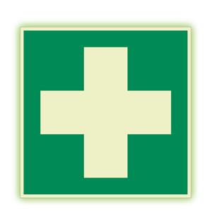 Prvá pomoc - ošetrovňa - označenie lekárničky - fotoluminiscenčná tabuľka, plast 2 mm 150x150 mm