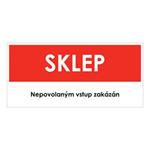 SKLEP, červená, samolepka, 190x90 mm