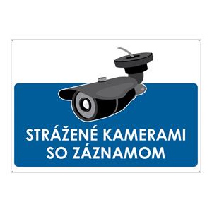 Strážené kamerami so záznamom-modrý symbol, plast 2mm s dierkami-210x148mm