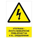 Výstraha-životu nebezpečné približovať sa k elektrickým zariadeniam!-bezpečnostná tabuľka, samolepka A4