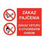Zákaz fajčenia-Zákaz vstupu s otvoreným ohňom, kombinácia,plast 1mm,297x210mm