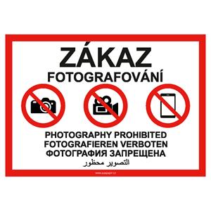 Zákaz fotografování - bezpečnostní tabulka, plast A4, 2mm
