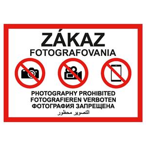 Zákaz fotografovania - bezpečnostná tabuľka , plast A5 0,5mm