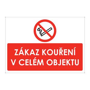 ZÁKAZ KOUŘENÍ V CELÉM OBJEKTU, plast 2 mm s dírkami A4