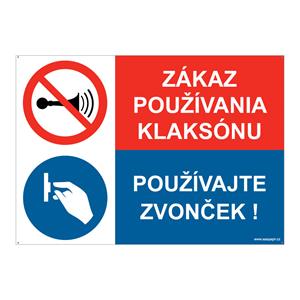 Zákaz používania klaksónu-Používajte zvonček, kombinácia, plast 2mm s dierkami-210x148mm