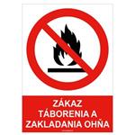 Zákaz táborenia a zakladania ohňa - bezpečnostná tabuľka , plast A4, 2 mm