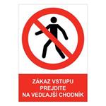 Zákaz vstupu – prejdite na vedľajší chodník - bezpečnostná tabuľka , plast A4, 0,5 mm