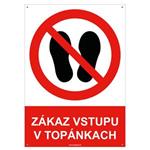 Zákaz vstupu v topánkach - bezpečnostná tabuľka s dierkami, plast A4, 2 mm