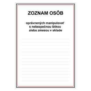 Zoznam osôb oprávnených manipulovať, plast 1mm 210x297mm